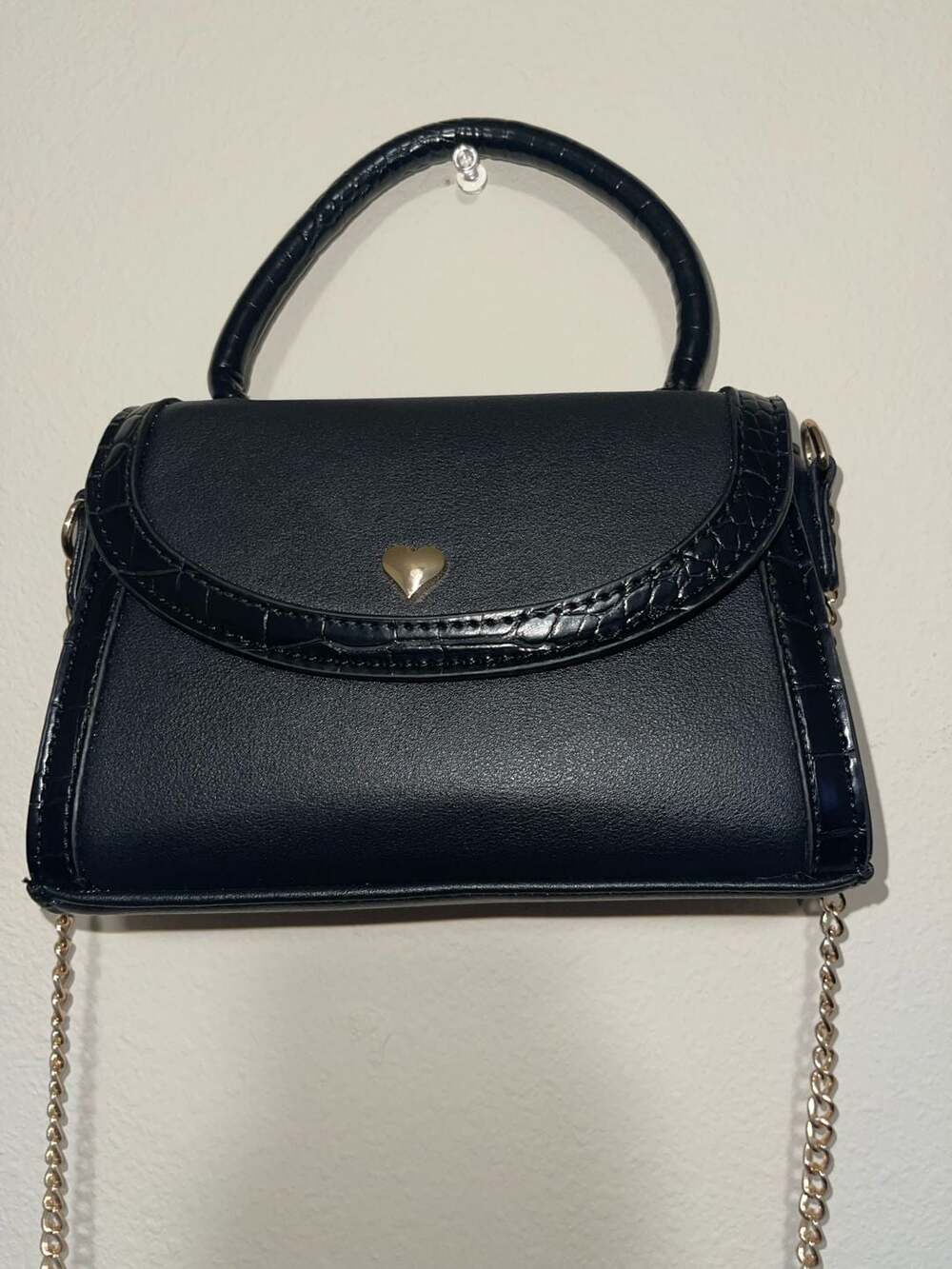 Black Croc Heart Clasp Mini Handbag Crossbody Bag